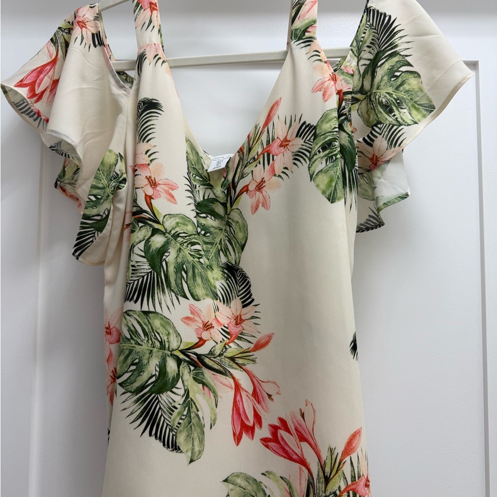 Adrienne Vittadini Cream Floral Cold-Shoulder Blouse